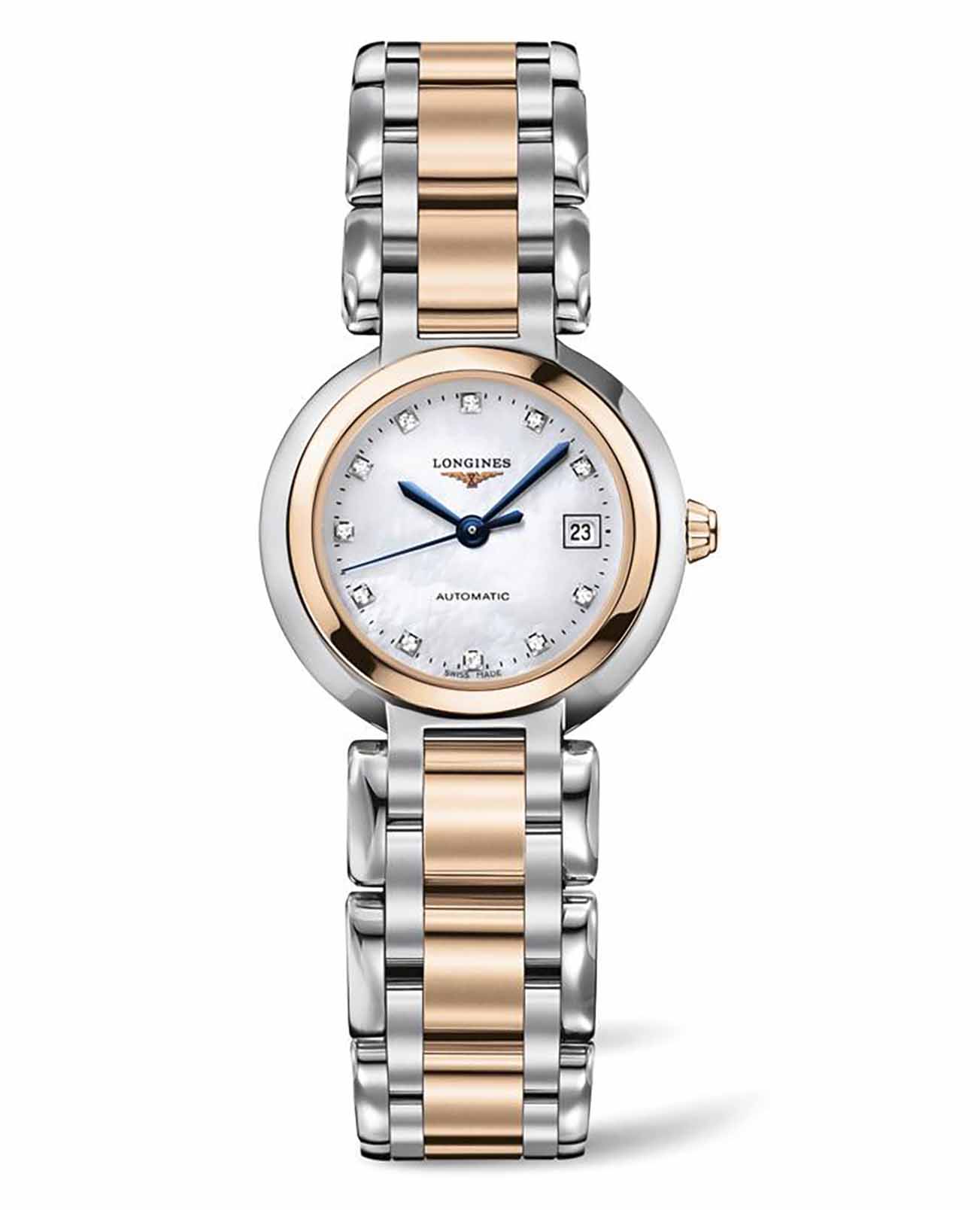 Longines Longines PrimaLuna L8.111.5.87.6  L81115876 механические женские часы перламутровый циферблат, браслет нержавеющая сталь — вид спереди